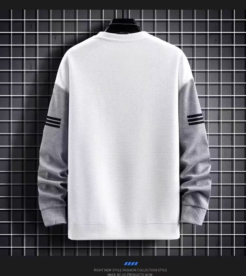 Polo-Langarmshirt mit Hose, Golf-Poloshirt, Pullover-Set, lässiges Waffel-Oberteil mit Rundhalsausschnitt für Herren