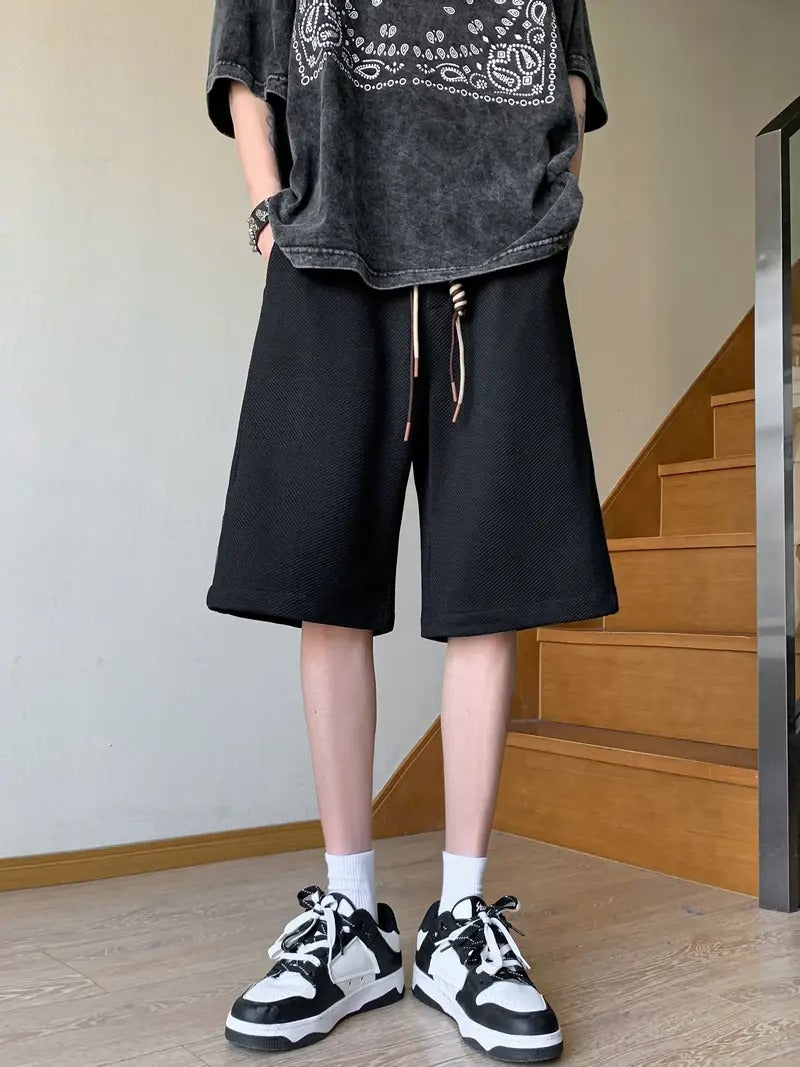 Leichte Lounge-Shorts aus Waffelstrick für Herren – Locker sitzende, schnelltrocknende Sportshorts mit Kordelzug in der Taille für den Sommer | DK34
