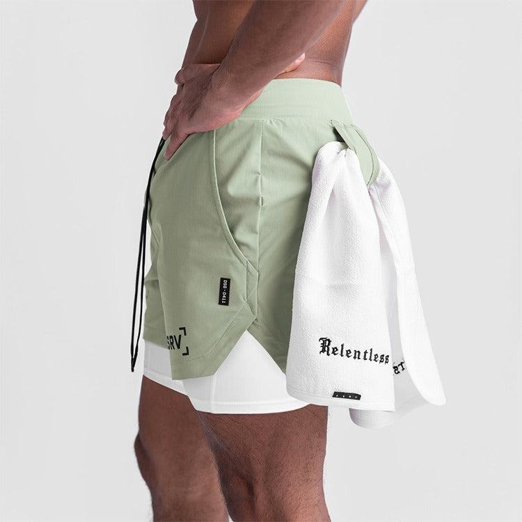 Neue Doppeldecker-Laufshorts Fitness Workout Bermuda Schnelltrocknende Kurze Hosen Unterteile | K-55