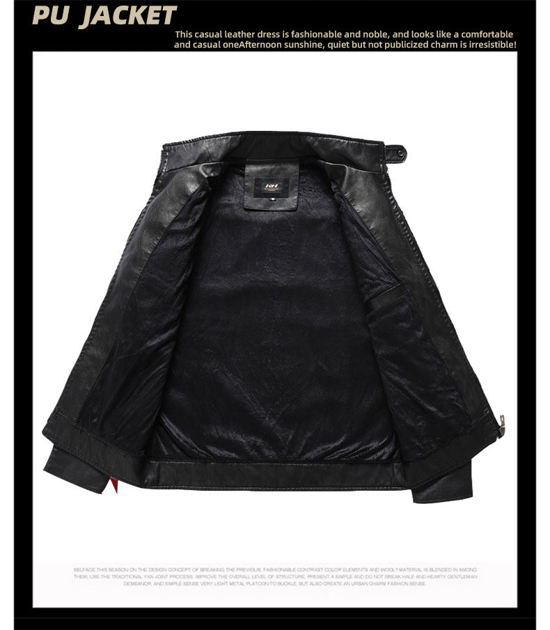 Lederjacke Herren Stehkragen Washed PU Lederjacke Nostalgie | 8899