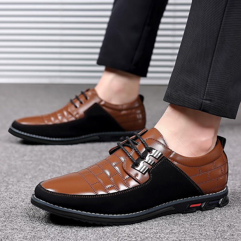 Herren-Derby-Schuhe im britischen Stil mit Karomuster, rutschfeste Leder-Loafer, Mokassins, Hochzeitsschuhe |