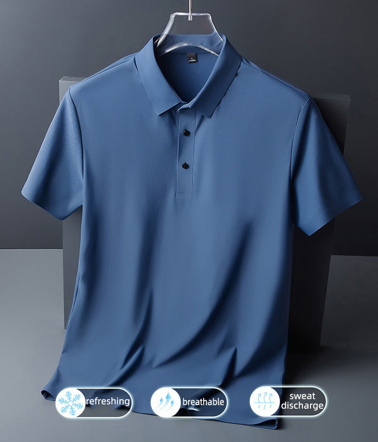 Herren Sommer Nahtloses T-Shirt Aus Eisseide Einfarbig Kurzarm Lässiges Stretch-Poloshirt | Y678