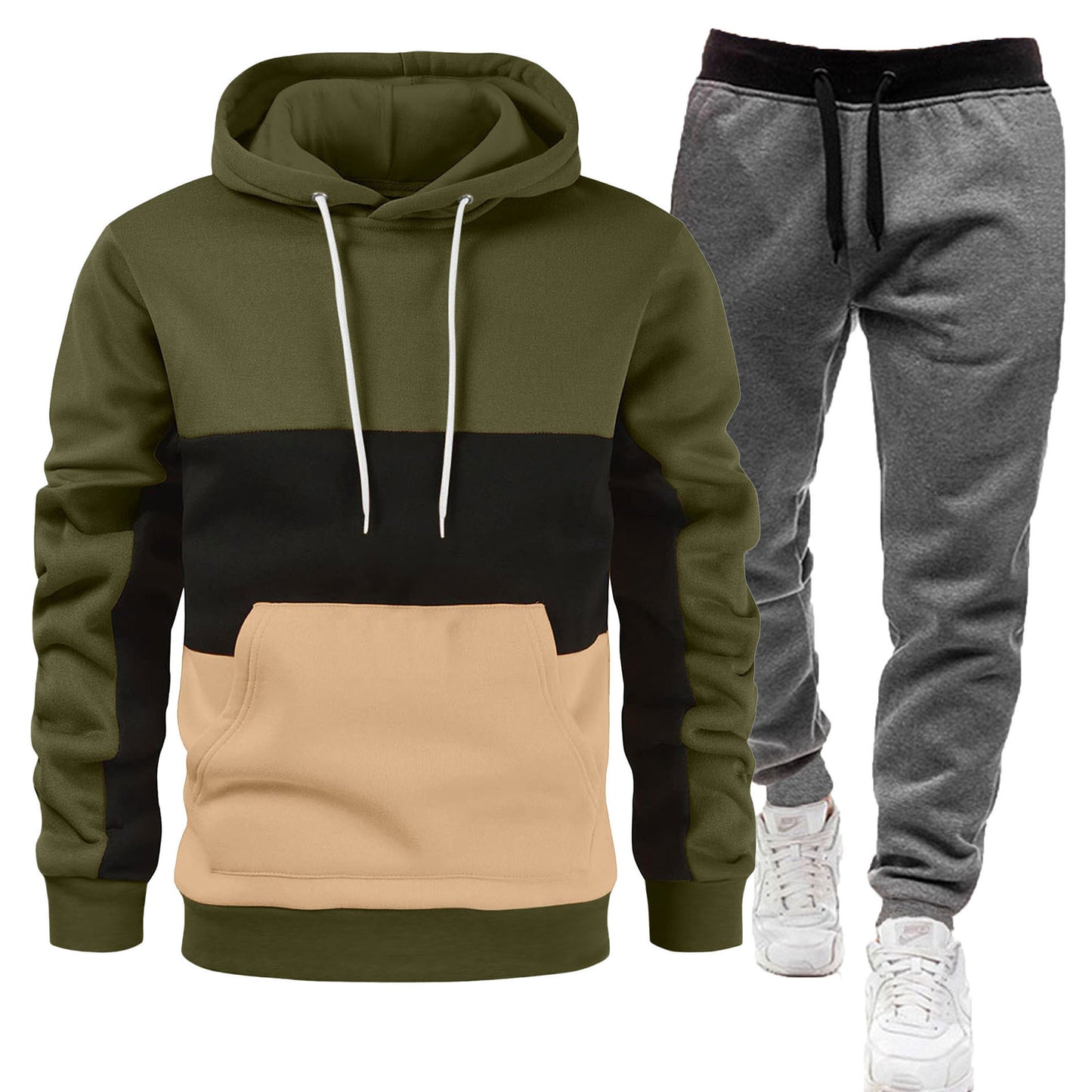 Hochwertiger Herren Freizeitanzug mit Kapuze, warm, vielseitig, 2-teiliger Sportanzug | SY001