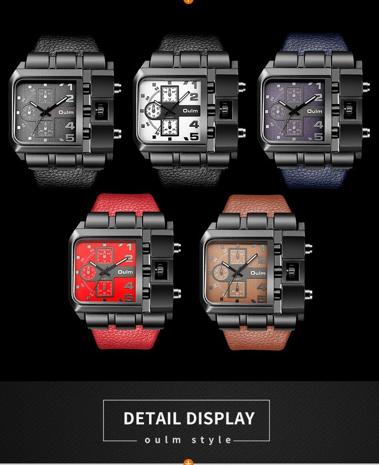 Herrenarmbanduhr Militär Armee Quadratisch Großes Zifferblatt Uhr Sport Lederarmband Quarzuhr | 3364