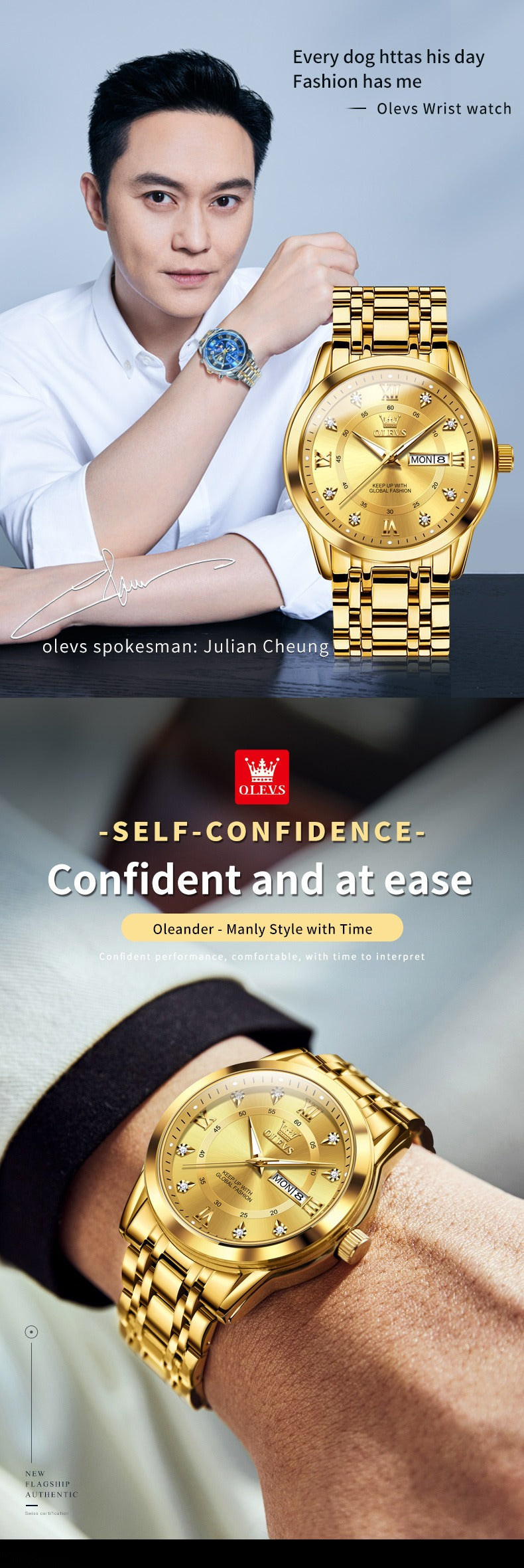 Luxuriöse Edelstahl-Quarzuhr für Herren, hochwertige Freizeit- und Business-Armbanduhr in Gold | 5513
