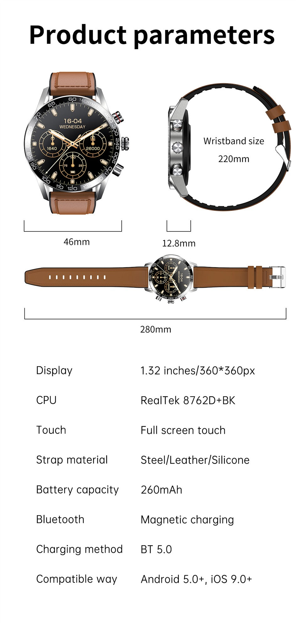 Herren-Smartwatch mit AMOLED-HD-Bildschirm und Bluetooth-Anruffunktion | BW0408
