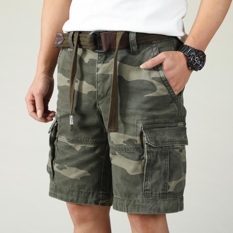 Herren Sommer Locker Gerader Gürtel Outdoor Solide Baumwolle Multi Pocket Shorts | 170