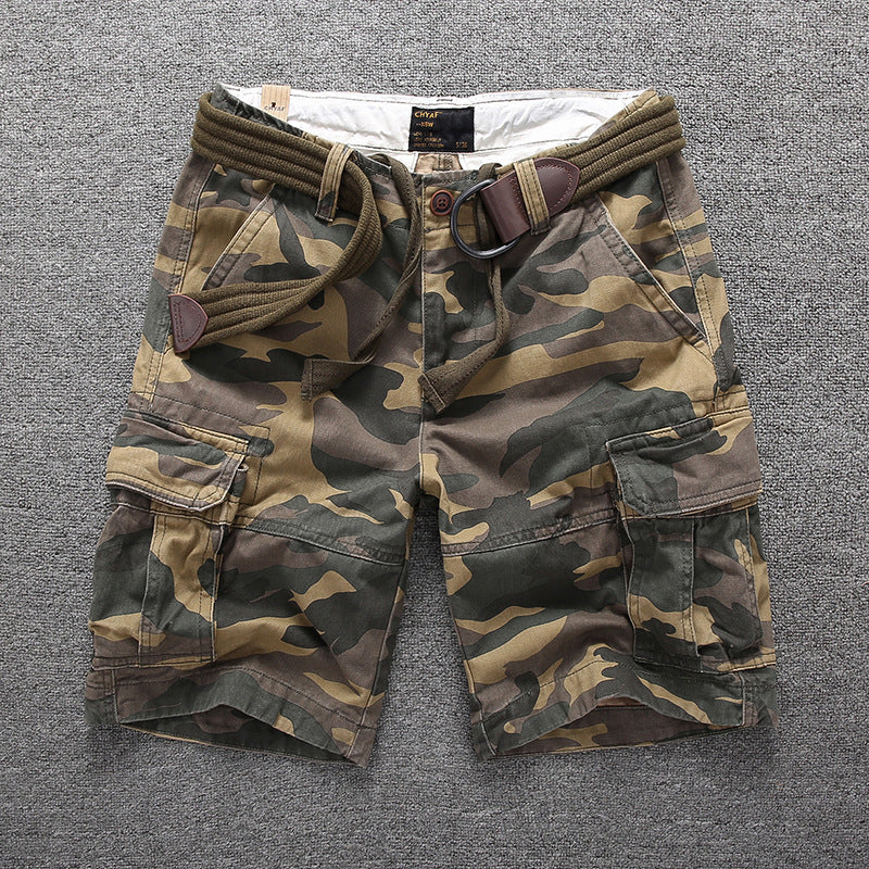Herren Sommer Locker Gerader Gürtel Outdoor Solide Baumwolle Multi Pocket Shorts | 170