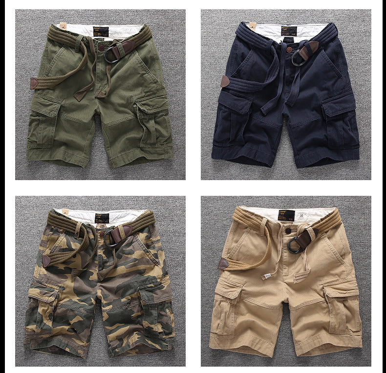 Herren Sommer Locker Gerader Gürtel Outdoor Solide Baumwolle Multi Pocket Shorts | 170
