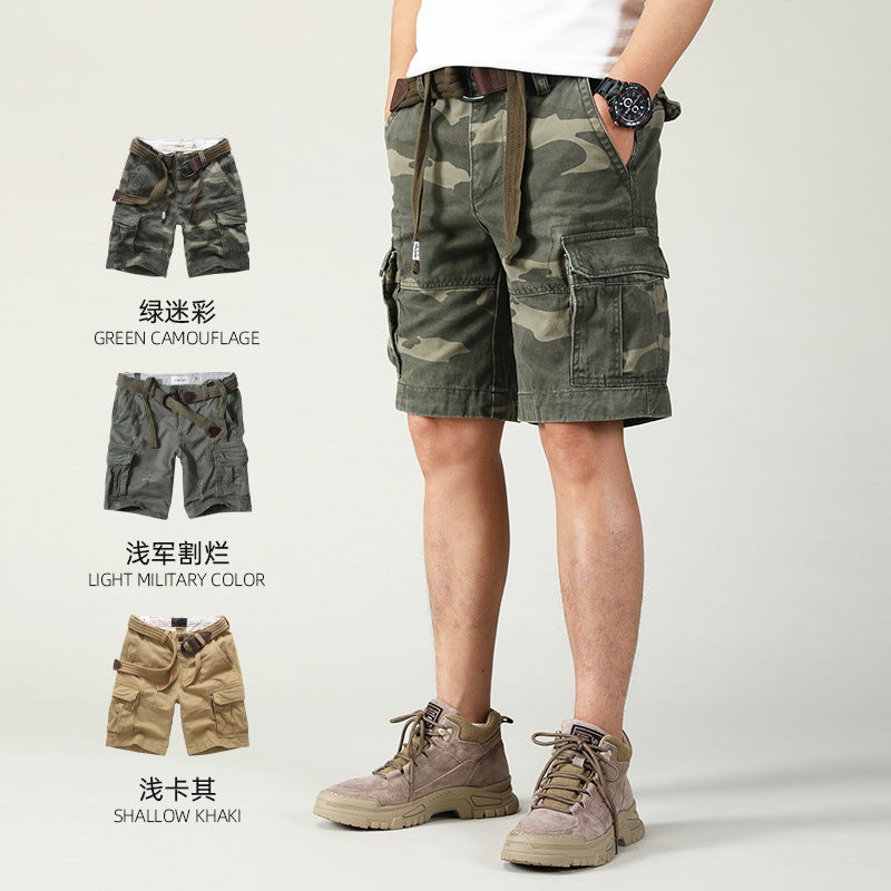 Herren Sommer Locker Gerader Gürtel Outdoor Solide Baumwolle Multi Pocket Shorts | 170