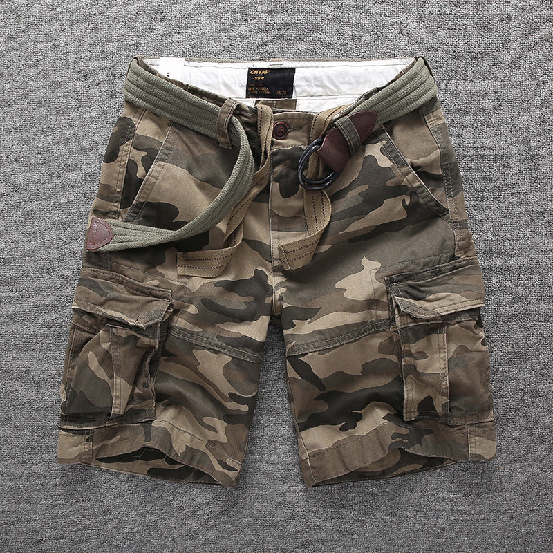 Herren Sommer Locker Gerader Gürtel Outdoor Solide Baumwolle Multi Pocket Shorts | 170