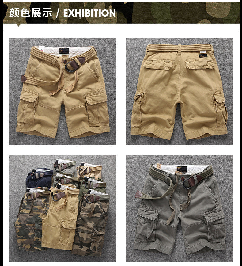 Herren Sommer Locker Gerader Gürtel Outdoor Solide Baumwolle Multi Pocket Shorts | 170