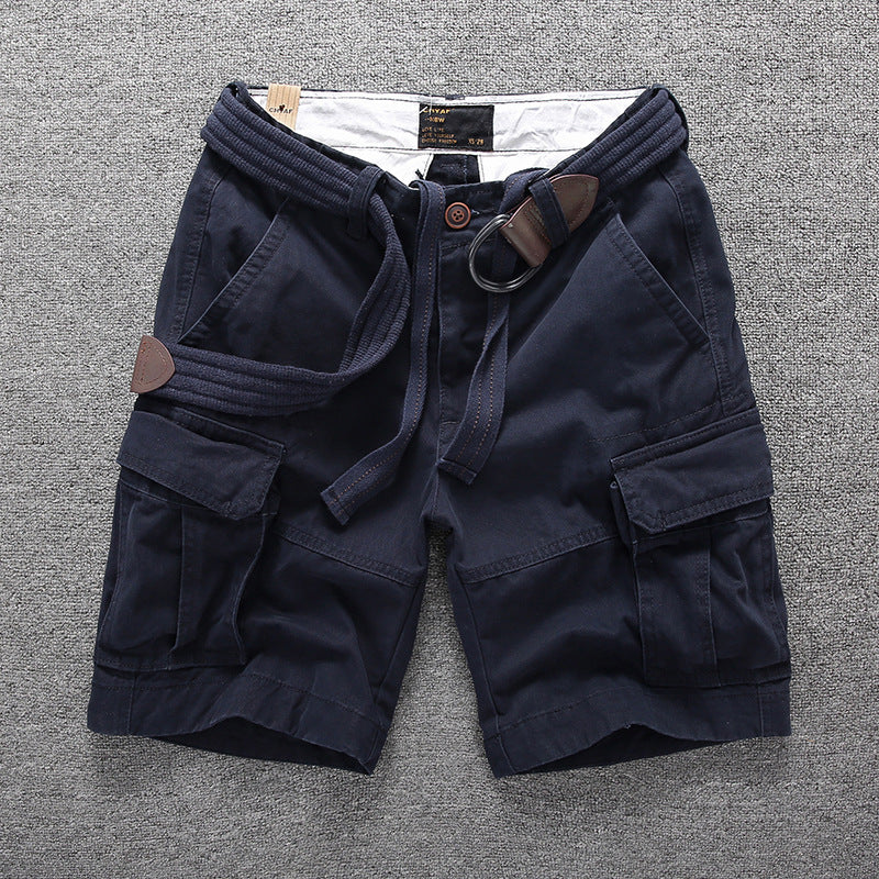 Herren Sommer Locker Gerader Gürtel Outdoor Solide Baumwolle Multi Pocket Shorts | 170