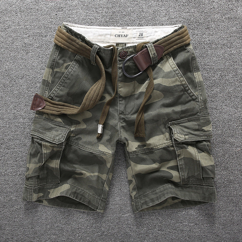 Herren Sommer Locker Gerader Gürtel Outdoor Solide Baumwolle Multi Pocket Shorts | 170