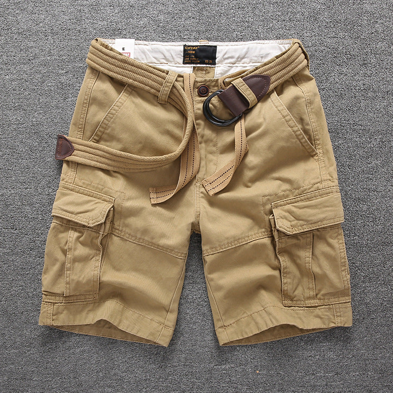 Herren Sommer Locker Gerader Gürtel Outdoor Solide Baumwolle Multi Pocket Shorts | 170