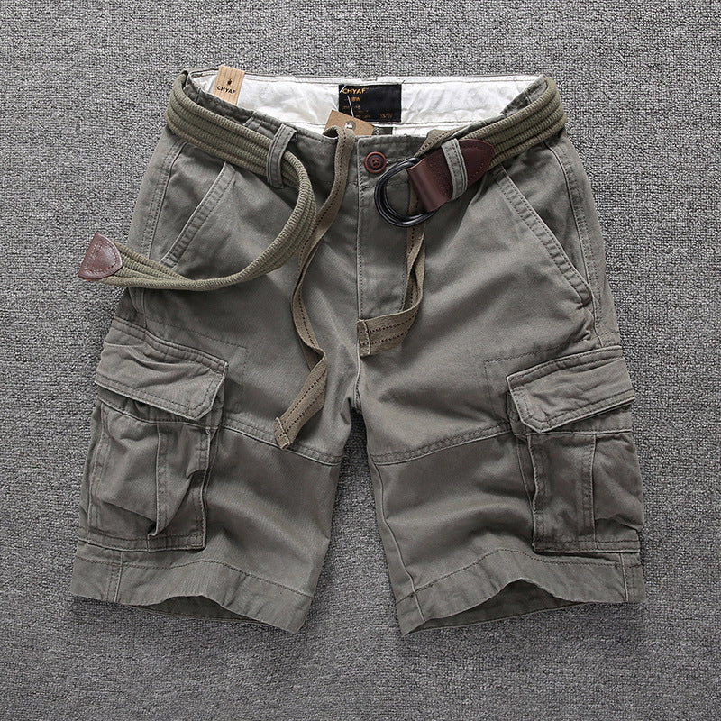 Herren Sommer Locker Gerader Gürtel Outdoor Solide Baumwolle Multi Pocket Shorts | 170