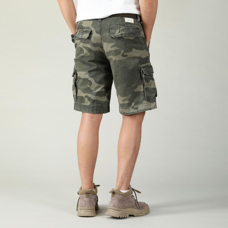 Herren Sommer Locker Gerader Gürtel Outdoor Solide Baumwolle Multi Pocket Shorts | 170