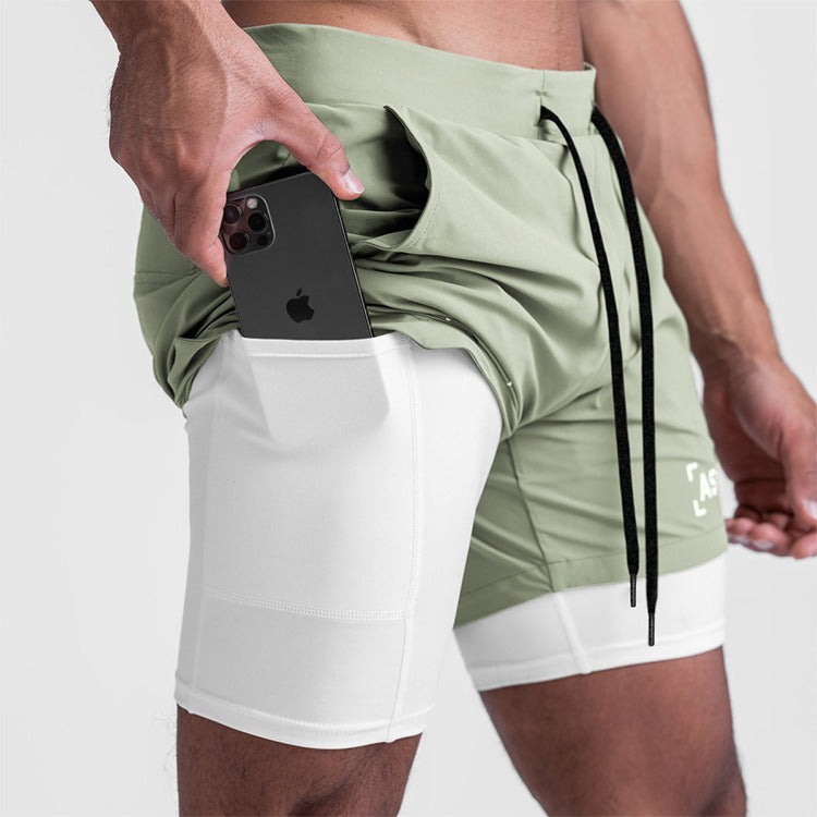 Neue Doppeldecker-Laufshorts Fitness Workout Bermuda Schnelltrocknende Kurze Hosen Unterteile | K-55