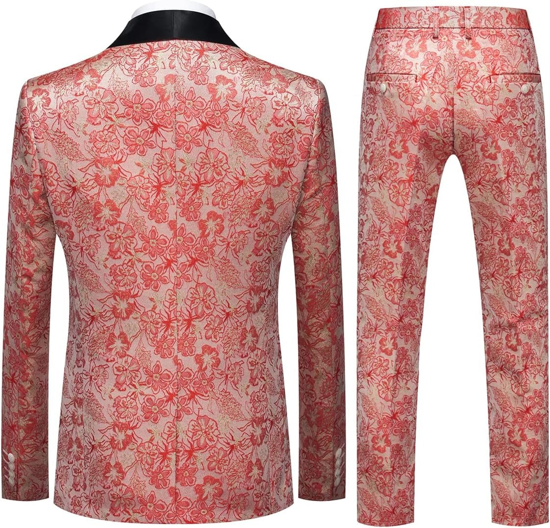 Herren 3-teiliges Smoking-Set mit Blumenmuster, hochwertige Blazerweste und Hose, 3-teiliges Set für Hochzeiten, Partys und festliche Anlässe | 802