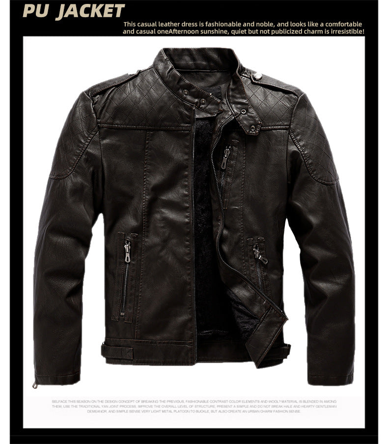 Lederjacke Herren Stehkragen Washed PU Lederjacke Nostalgie | 8899