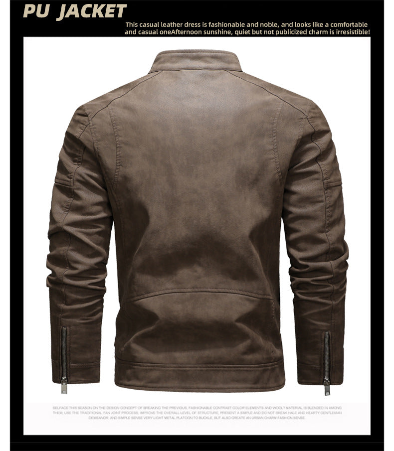 Herren PU-Lederjacke Gepolstertes Revers Schräges Revers Reißverschluss Koreanischer Stehkragen Jacke Blazer | KH-138