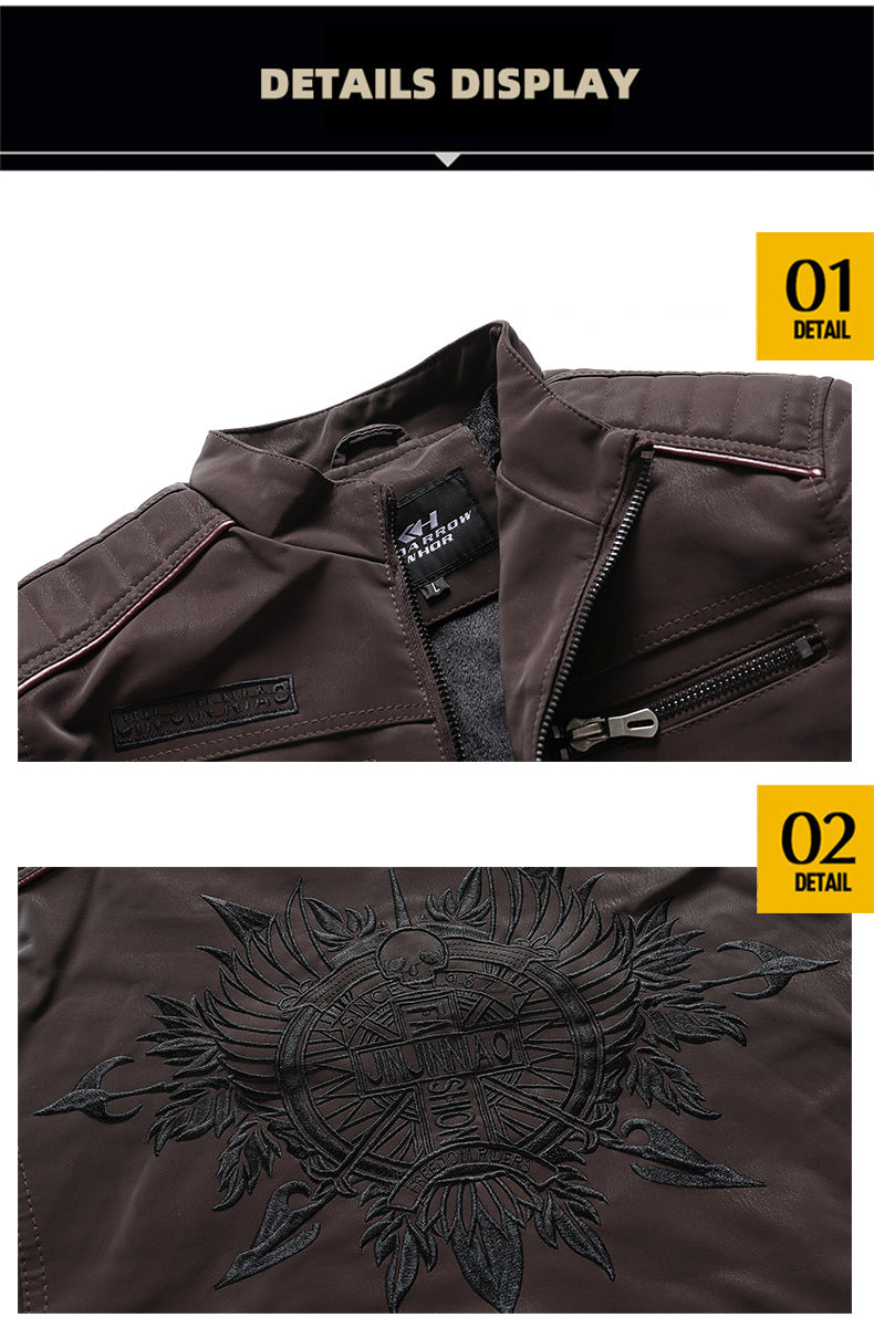 Herren PU-gebürstete weiche Wildlederjacke, modischer Blazer mit mehreren Stickereien | 8809