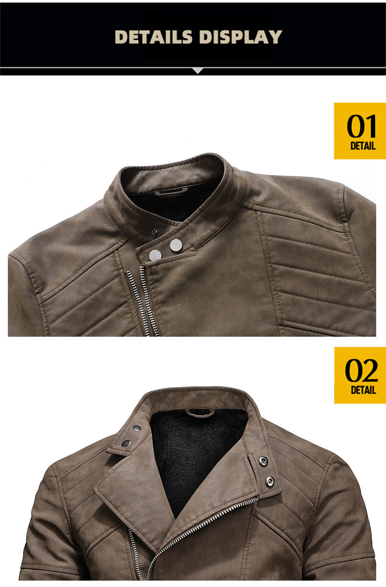 Herren PU-Lederjacke Gepolstertes Revers Schräges Revers Reißverschluss Koreanischer Stehkragen Jacke Blazer | KH-138