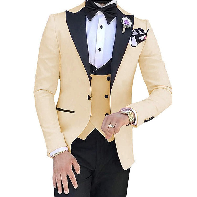 3-teiliger Slim Fit Herrenanzug Bräutigam Formelle Party Abschlussball & Hochzeit Smoking Blazer Jacke Hose & Weste