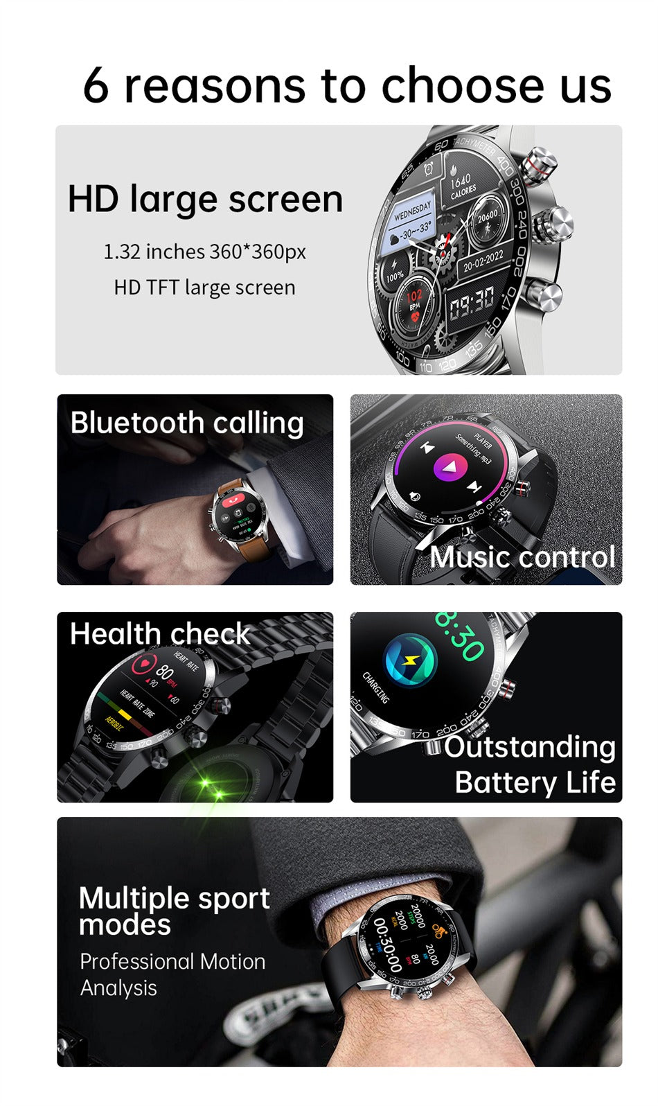 Herren-Smartwatch mit AMOLED-HD-Bildschirm und Bluetooth-Anruffunktion | BW0408
