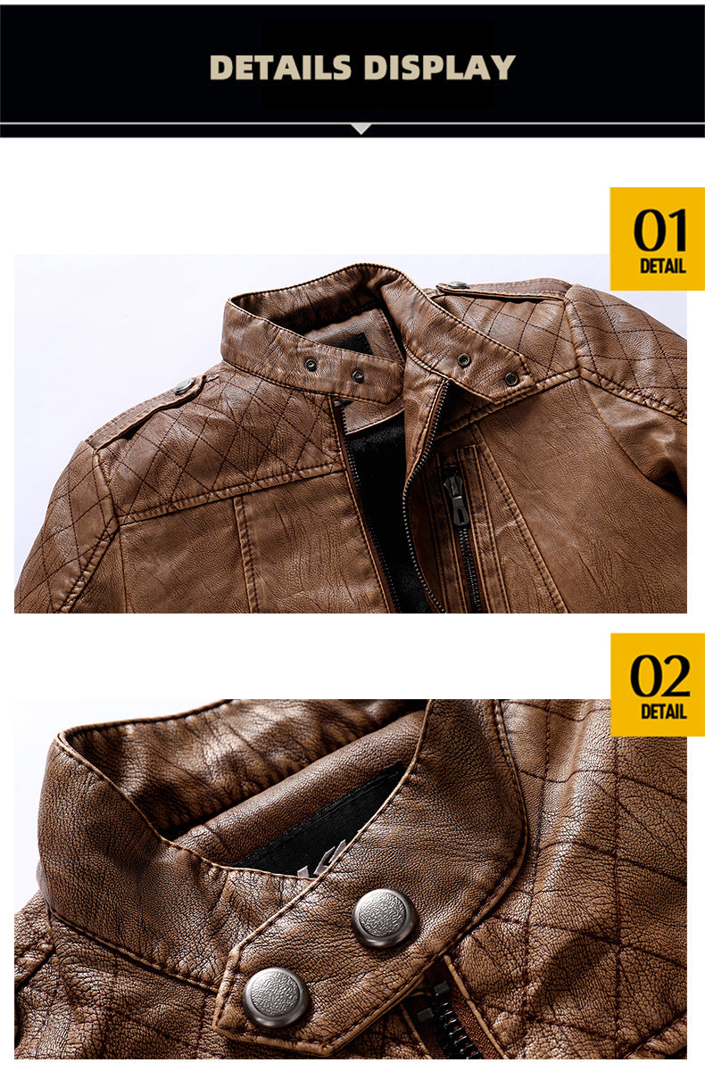 Lederjacke Herren Stehkragen Washed PU Lederjacke Nostalgie | 8899