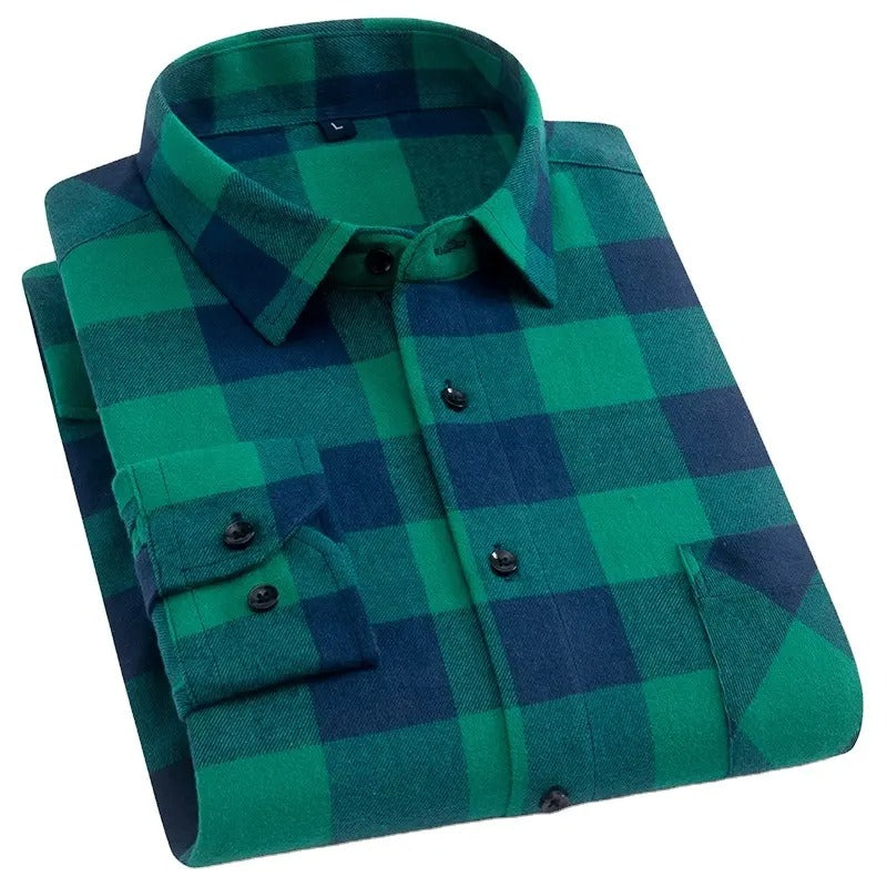 Herren Baumwollhemd mit Karomuster, langärmelig, Regular Fit, leger, Button-Down-Hemden | DTF10