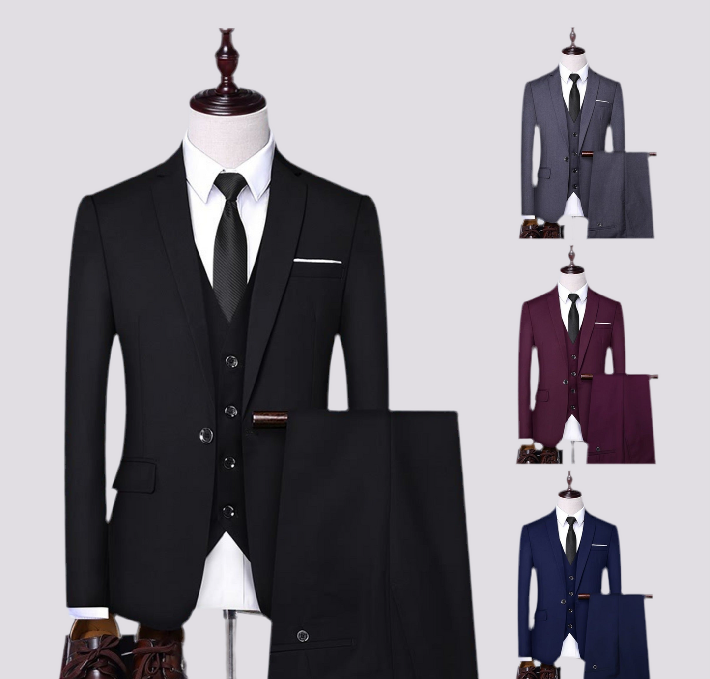 3-teiliger Slim Fit-Anzug für Herren in luxuriöser Qualität fürs Büro, Hochzeit, formelle Kleidung, Bräutigam, Business-Jacke, Weste und Hose | AD3006