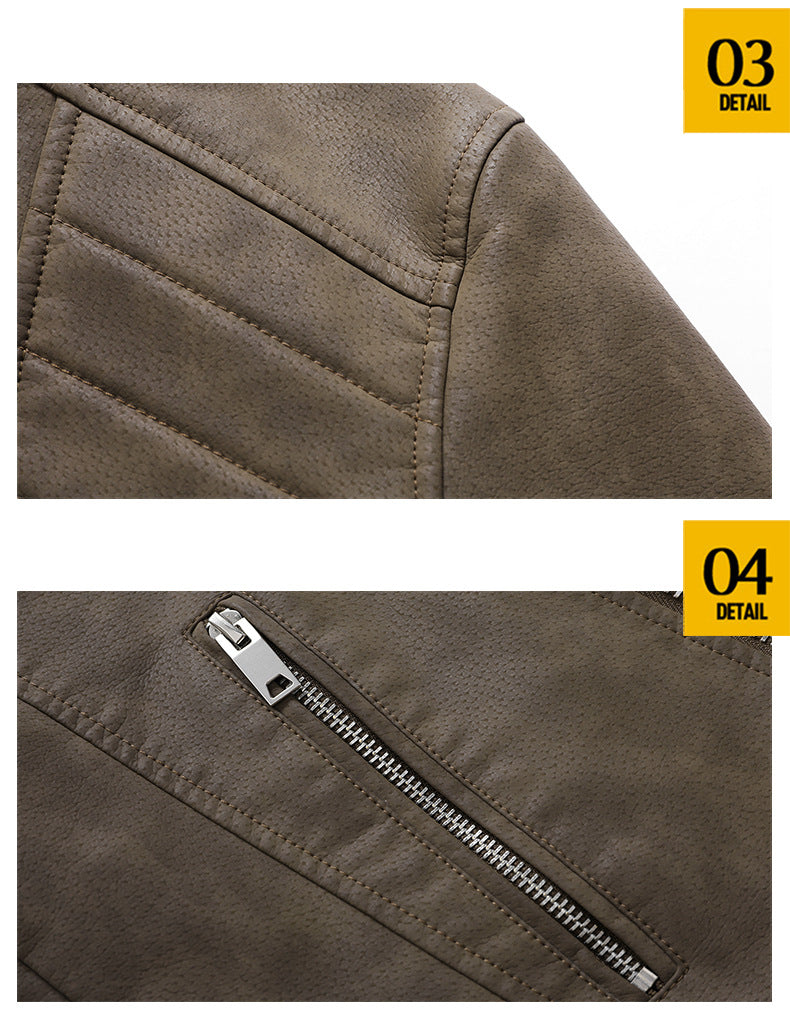 Herren PU-Lederjacke Gepolstertes Revers Schräges Revers Reißverschluss Koreanischer Stehkragen Jacke Blazer | KH-138
