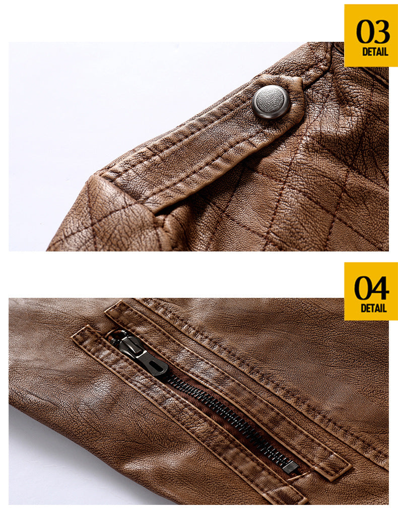 Lederjacke Herren Stehkragen Washed PU Lederjacke Nostalgie | 8899