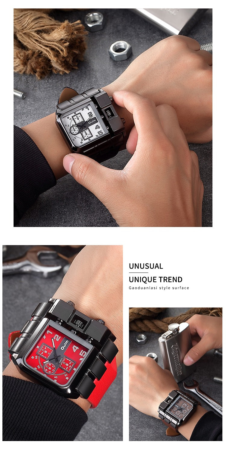 Herrenarmbanduhr Militär Armee Quadratisch Großes Zifferblatt Uhr Sport Lederarmband Quarzuhr | 3364