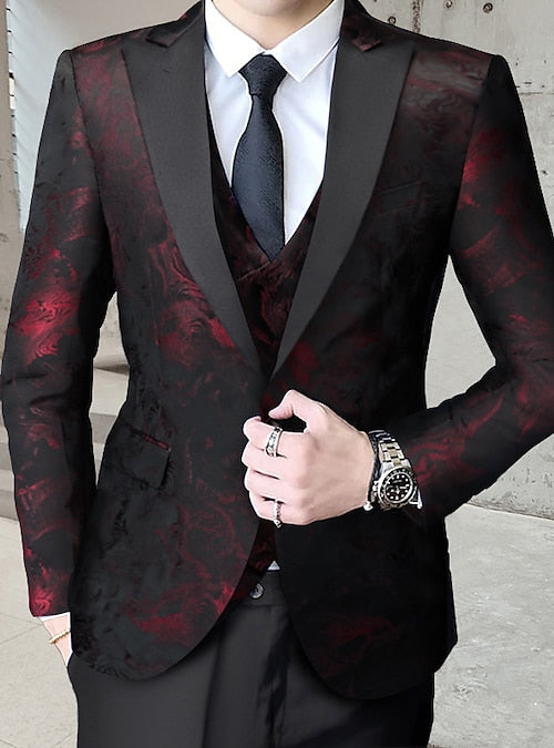 Luxuriöser, hochwertiger Herren-Smokinganzug aus Jacquard, dreiteilig, für Hochzeiten, Partys, Blazer, Weste und Hose | 1515