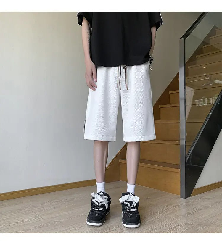 Leichte Lounge-Shorts aus Waffelstrick für Herren – Locker sitzende, schnelltrocknende Sportshorts mit Kordelzug in der Taille für den Sommer | DK34