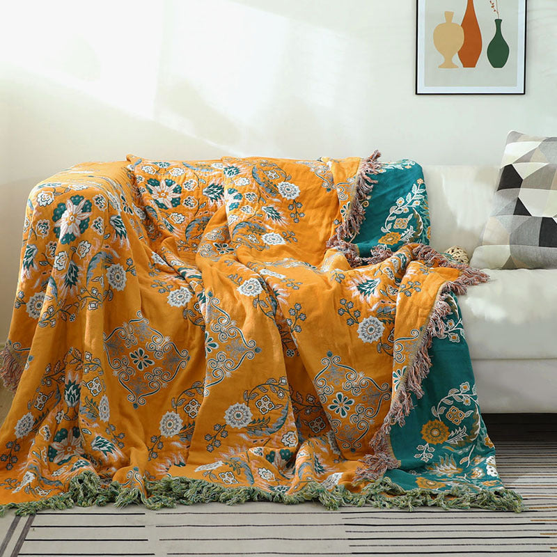 Bohemian Elegance Luxus-Baumwolldecke Violettes Design für Sofa & Wohndekor | YENLN01