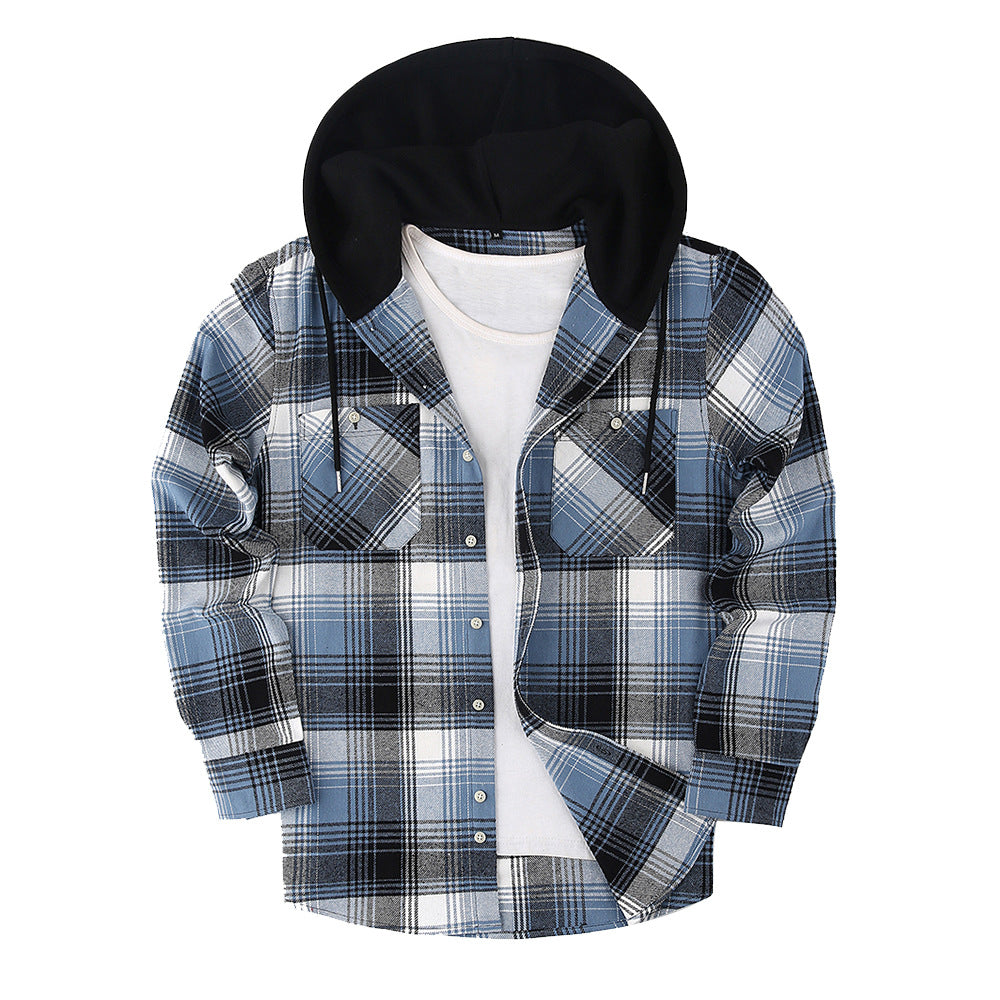 Herren Premium Loose Fit Casual Flanell Langarmhemd mit Kapuze und Karomuster | JM419