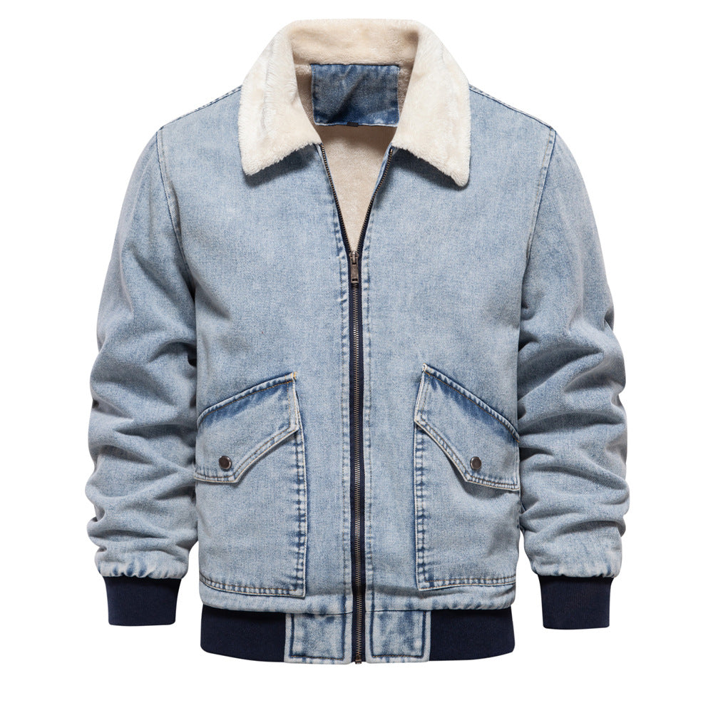 Herren Winter Verdicken Revers Jeansjacke Mantel Langarm Casual Splicing Tops | JK258
