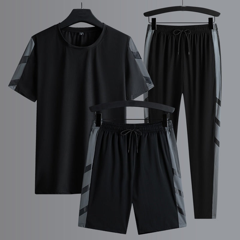 Herren-Set Kleidung 3-teilig T-Shirt Kurzarm Einfarbig Sommer-Sets | 1083