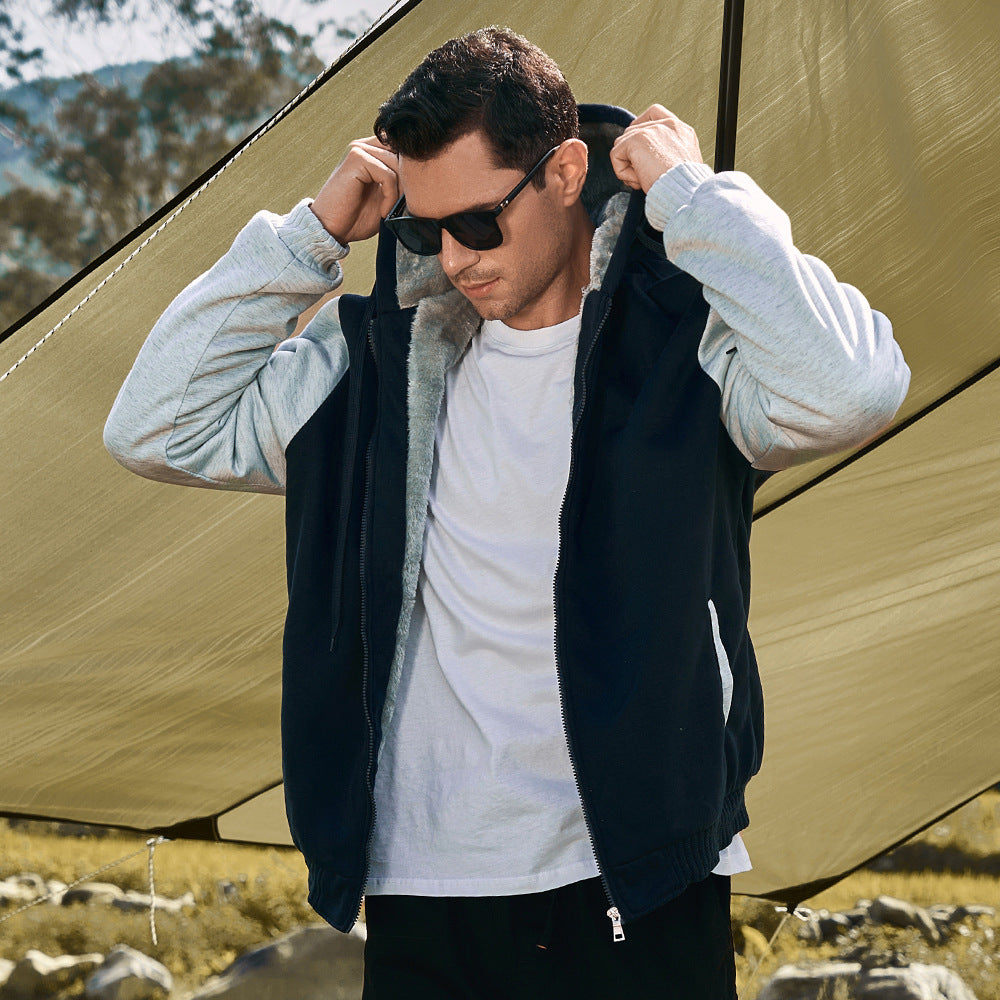 Herren Fleece Hoodie mit Reißverschluss Langarm Jacken Lässiger Kapuzenpullover | W02O