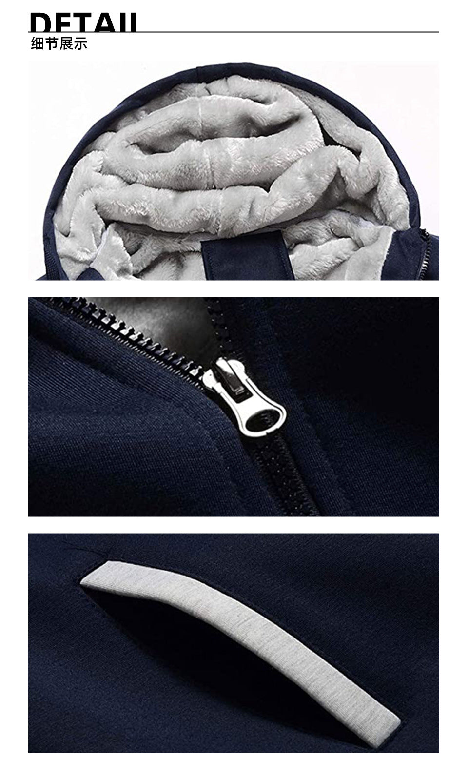 Herren Fleece Hoodie mit Reißverschluss Langarm Jacken Lässiger Kapuzenpullover | W02O
