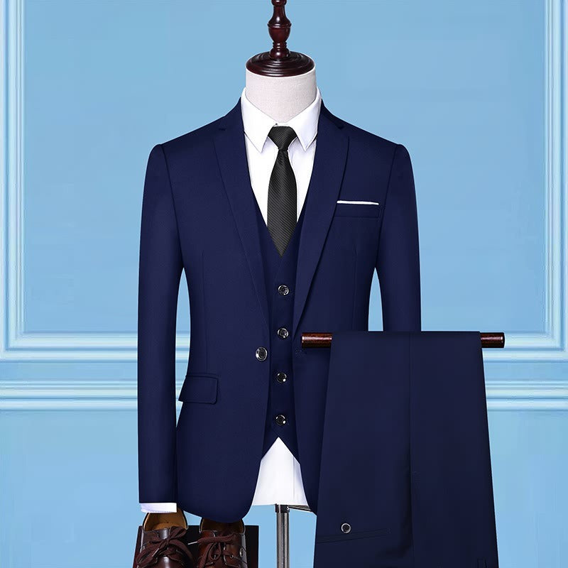 3-teiliger Slim Fit-Anzug für Herren in luxuriöser Qualität fürs Büro, Hochzeit, formelle Kleidung, Bräutigam, Business-Jacke, Weste und Hose | AD3006