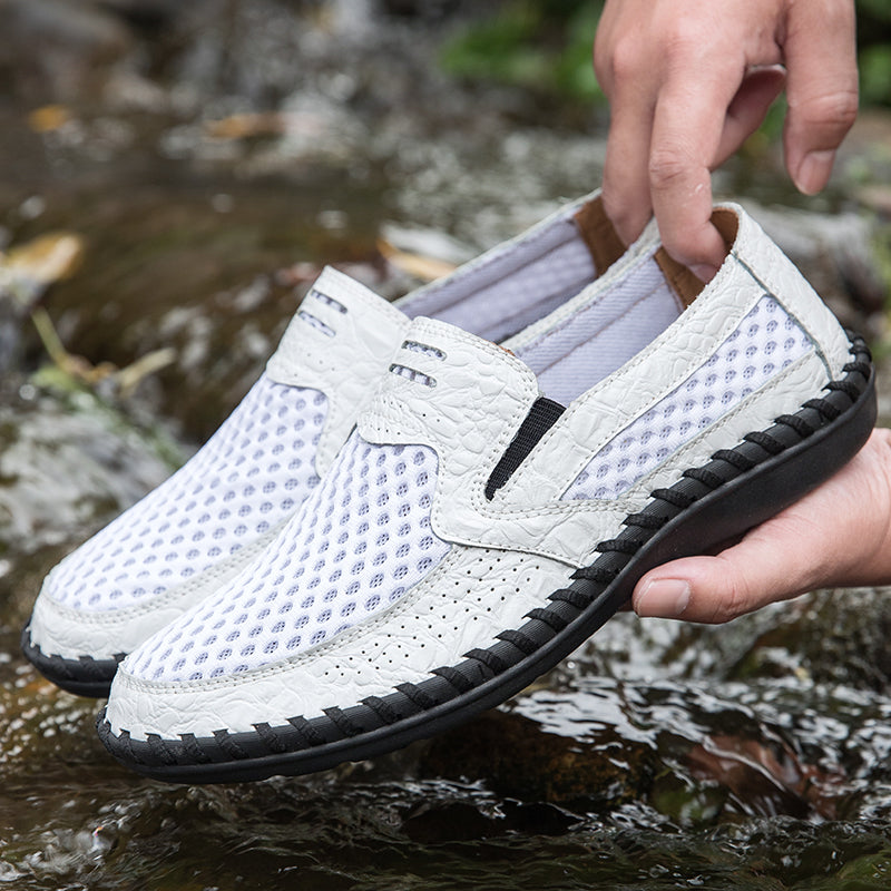 Leichte Herren-Loafer aus Rindsleder im Retro-Stil, handgenäht, zum Hineinschlüpfen mit weicher Mesh-Sohle für Outdoor-Reisen | HB3399
