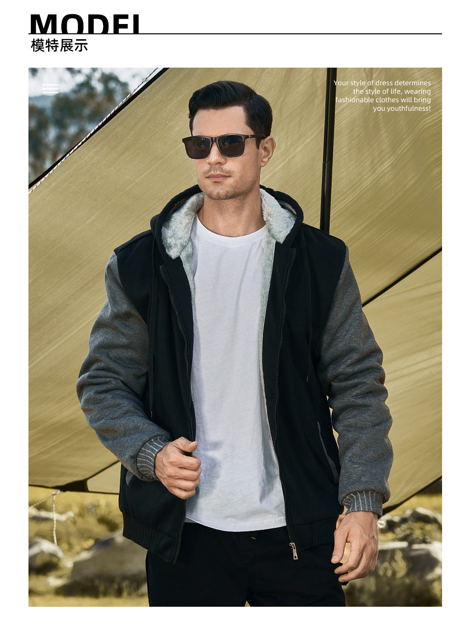 Herren Fleece Hoodie mit Reißverschluss Langarm Jacken Lässiger Kapuzenpullover | W02O