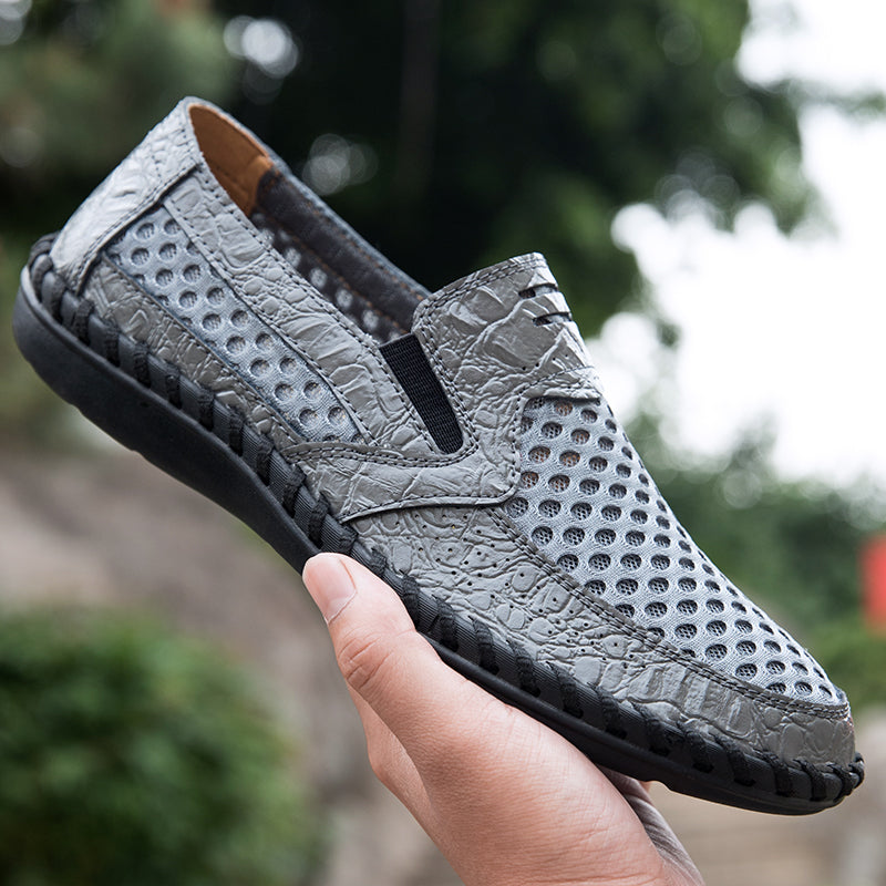 Leichte Herren-Loafer aus Rindsleder im Retro-Stil, handgenäht, zum Hineinschlüpfen mit weicher Mesh-Sohle für Outdoor-Reisen | HB3399