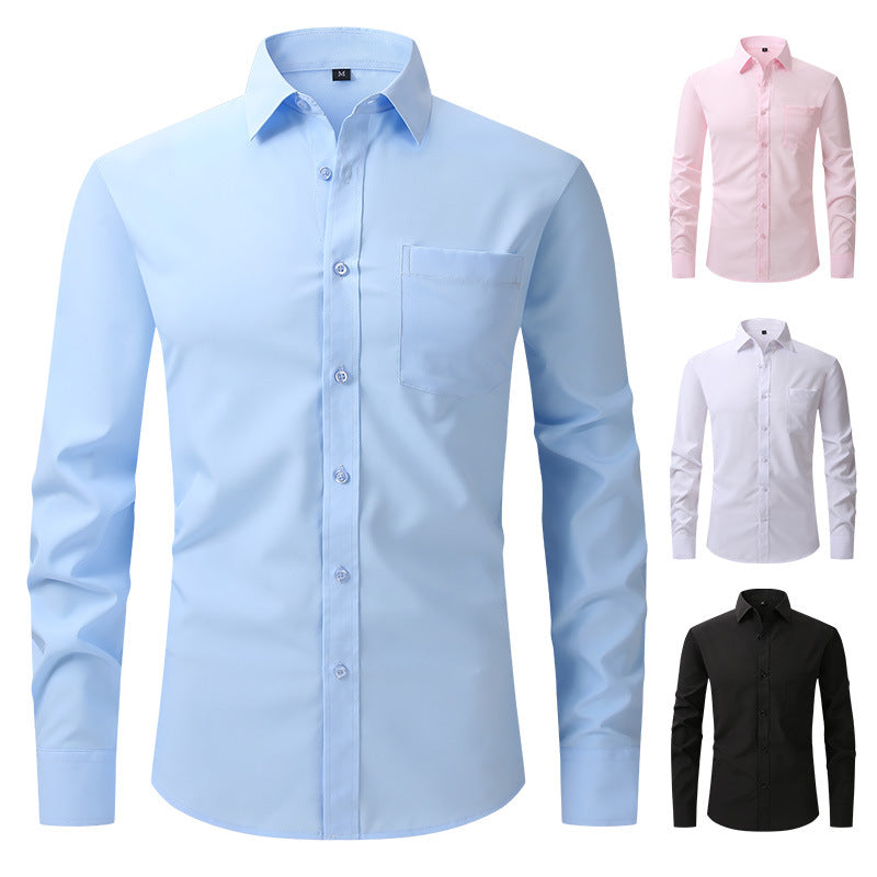 Herren Elastizität Formelles Hemd Langarm Hochzeit Slim Fit Bügelfreie Hemden Top | W7