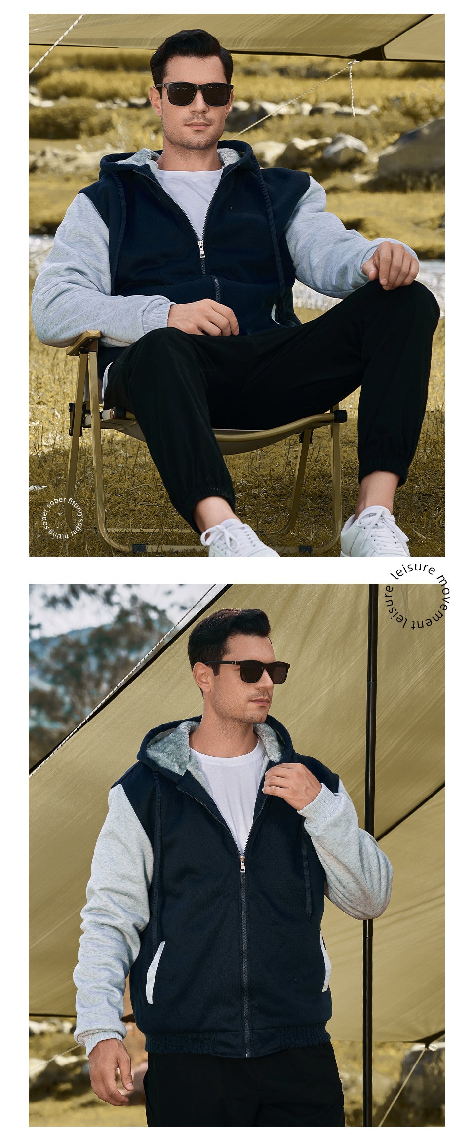 Herren Fleece Hoodie mit Reißverschluss Langarm Jacken Lässiger Kapuzenpullover | W02O
