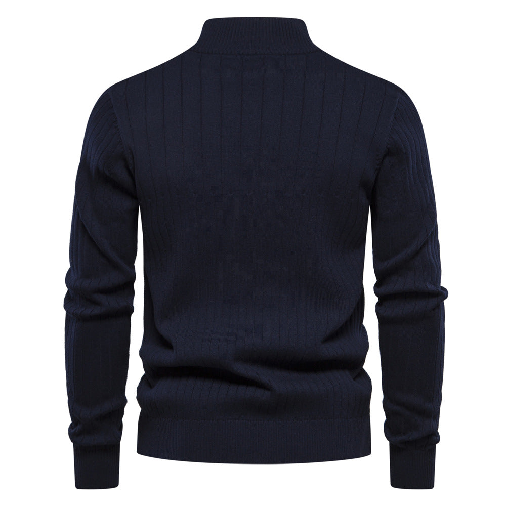 Warmer Winterpullover mit Stehkragen für Herren aus Baumwolle, Strickpullover, einfarbig | Y830